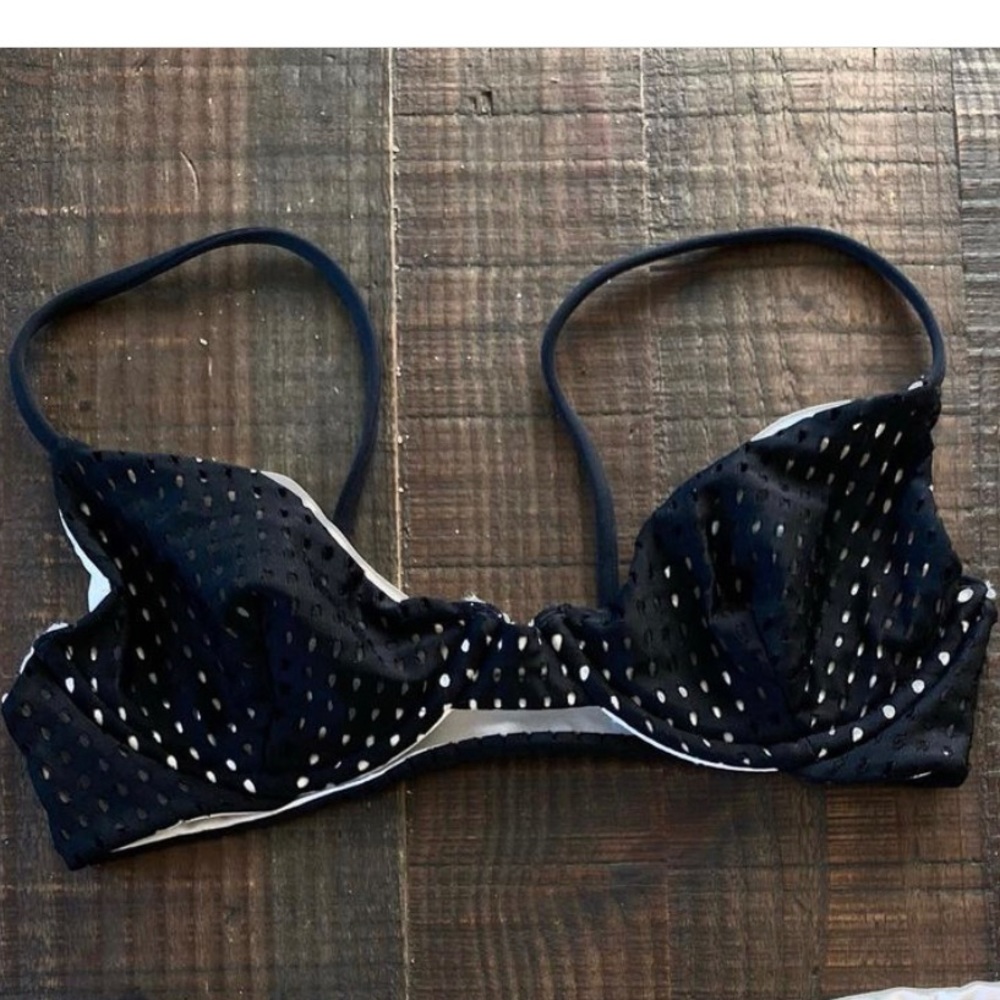 acacia swimwear Black and White Perforated Bikini Top